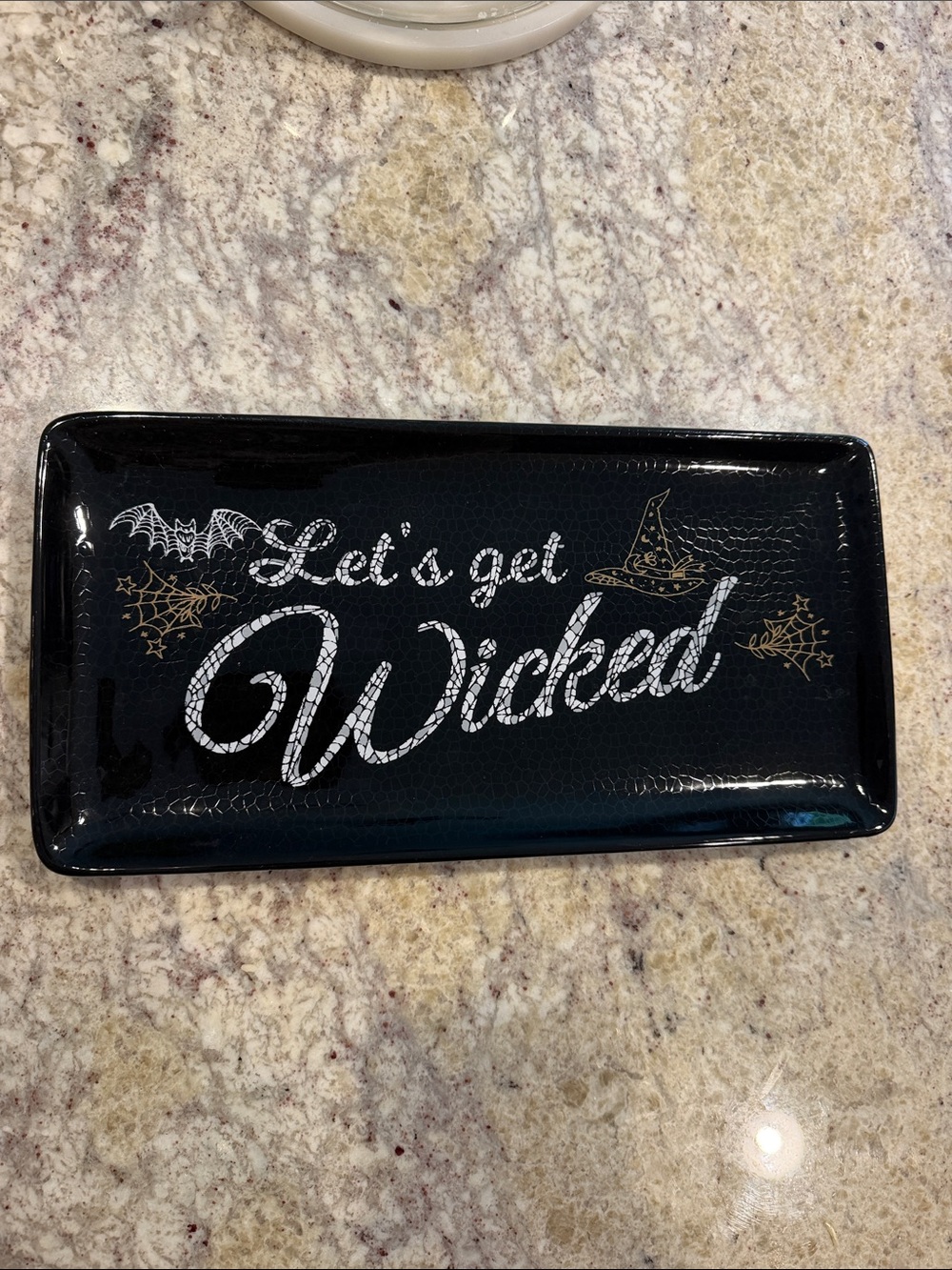 Let's Get Wicked Black Halloween Trinket Tray or Charcuterie Tray Serving Tray - Picture 2 of 4